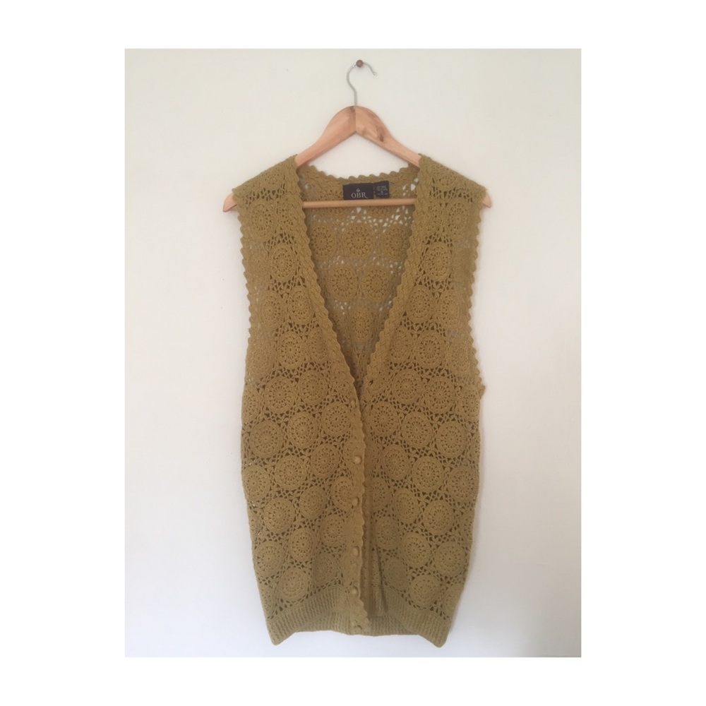70s canyon style chartreuse crocheted vest - Picture 1 of 4